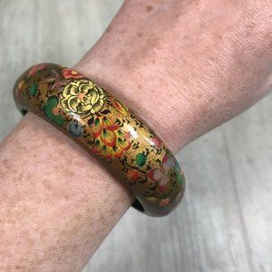 Wooden Boho Hippie Floral Festival Bangle Bracelet